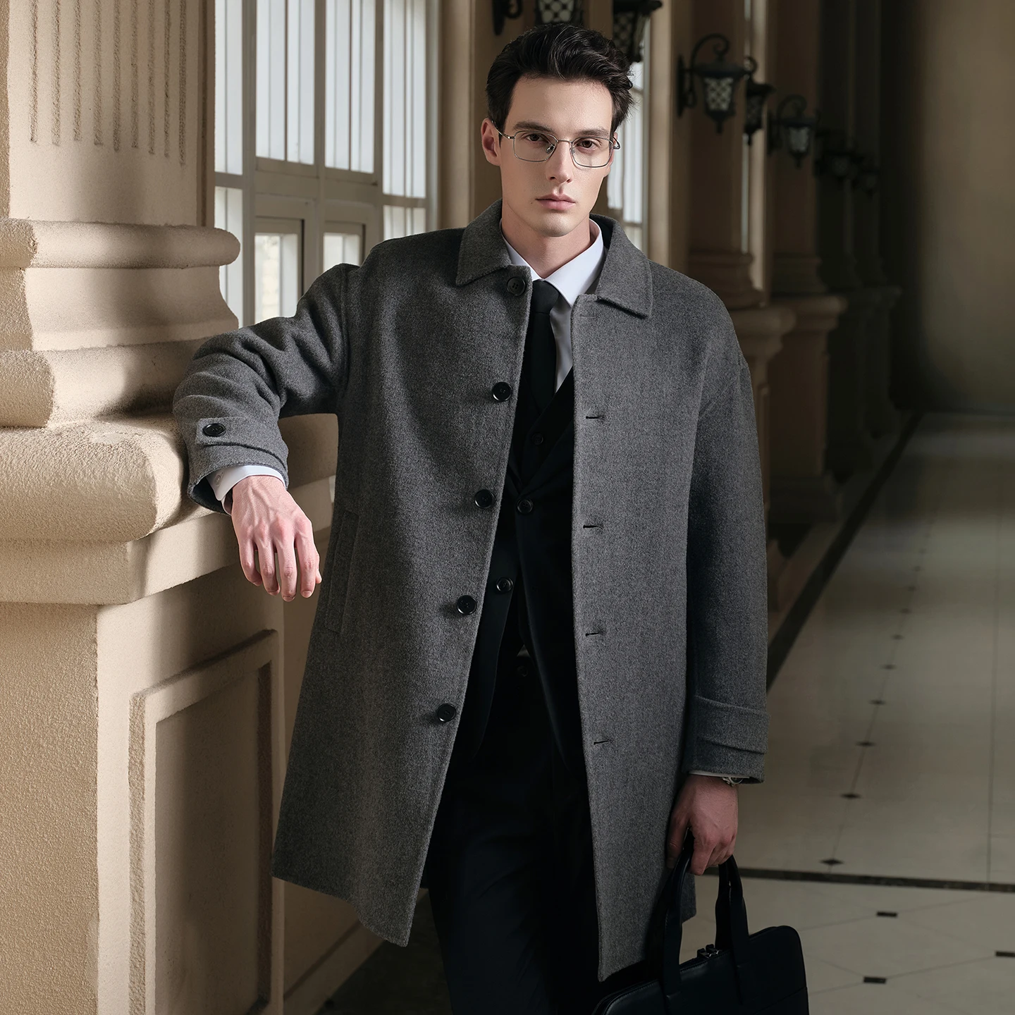 الكلاسيكية الفرنسية الرجال معطف من قماش الكشمير منتصف طول نمط ميرينو معطف الصوف واحدة الصدر الديكور معطف الأعمال عالية الجودة #1