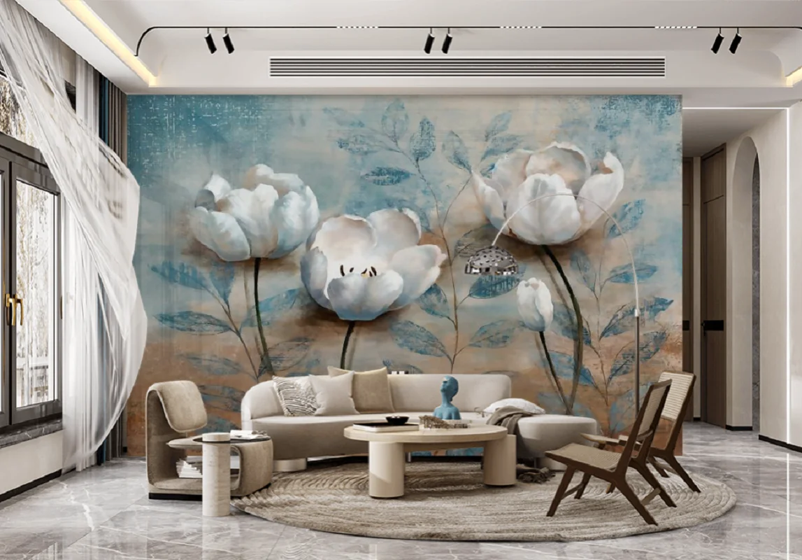 Disesuaikan 3D Stereo Mural Eropa Klasik Wallpaper 3D Stereo Latar Belakang Dinding Kain Bunga Wallpaper Kamar Tidur Ruang Tamu Retro Dinding Kain Lukisan Cat Minyak Mural
