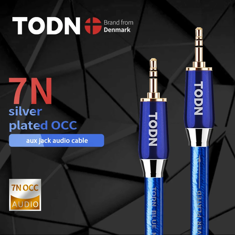 TODN Aux Cable Jack 3.5MM To 3.5MM Audio Cable 7N silver plated occ Jack Speaker Cable For iPhone Computer Car Speaker For iPad