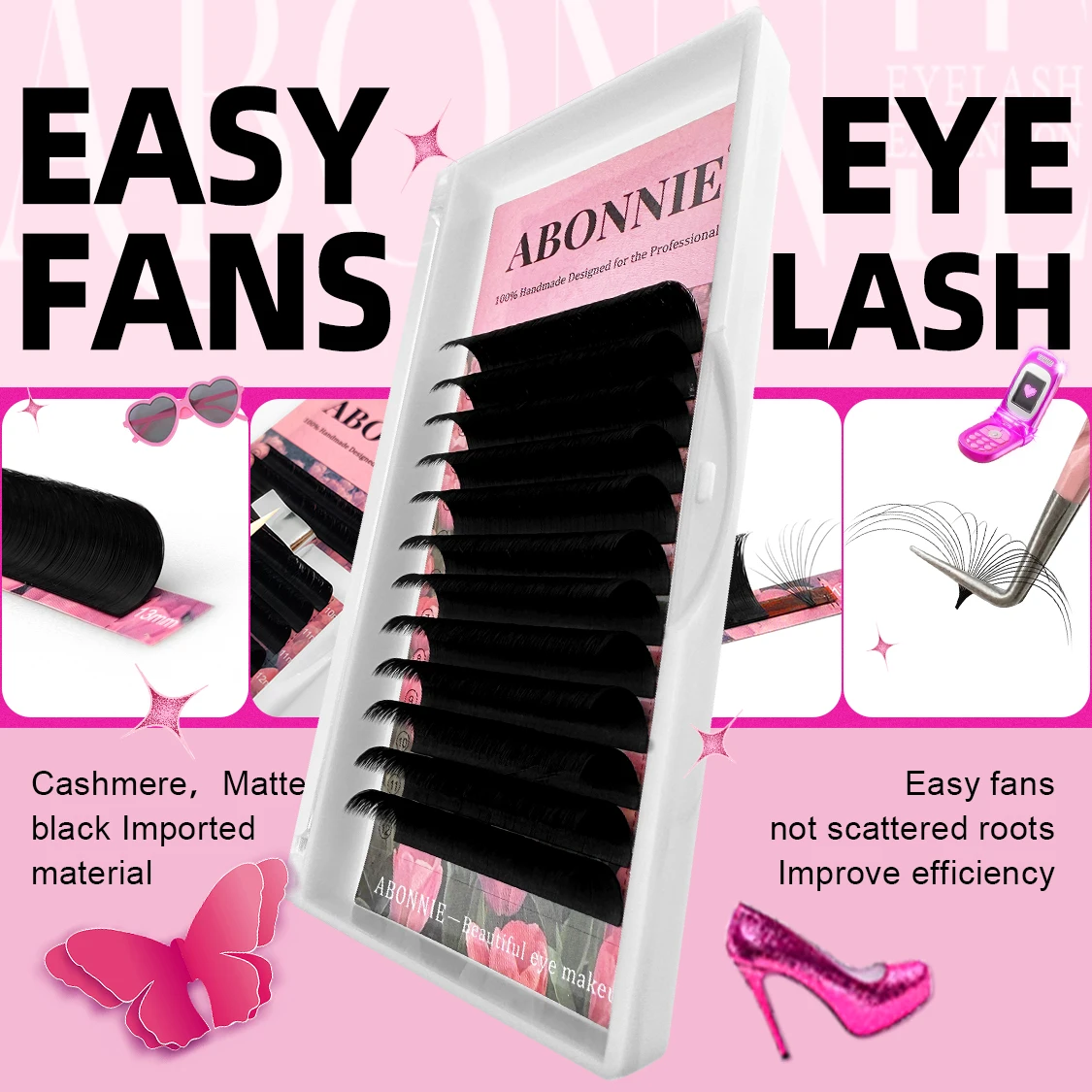 ABONNIE Matte Easy Fan Lashes 8-22mm C CC D DD Natural Cashmere One Second Rapid Blooming Eyelash Extension