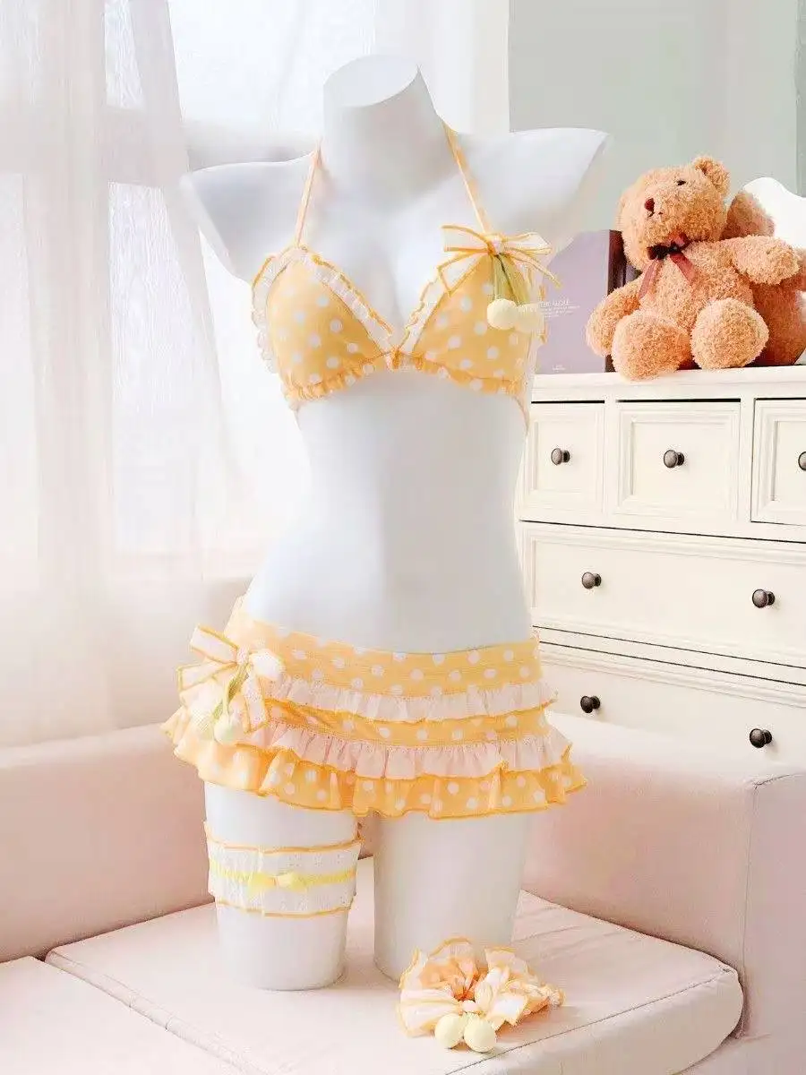 Harajuku Lolita Swim Skirt Bikini Women Sweet Floral Print Ruffle Sexy Two Piece Suit Summer Fashion Clothing