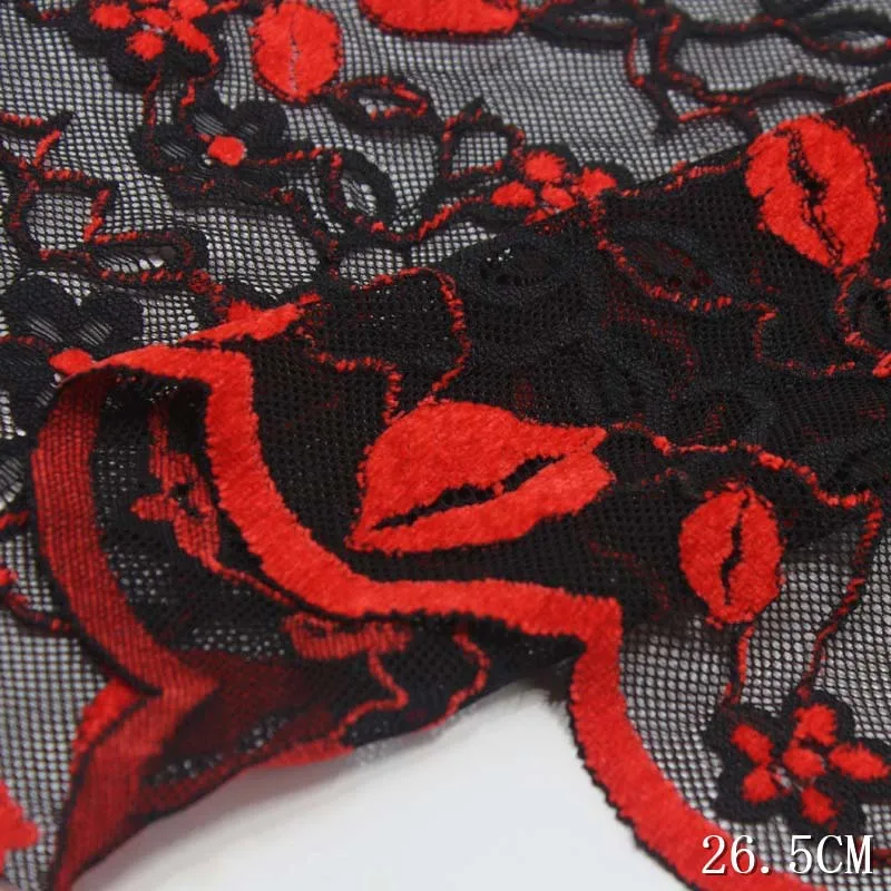 

10Yds/lot Red Black Lip Stretch Elastic Lace For Clothing Accessories Dress Sewing Applique Costume Laces Fabric Wedding 26.5cm