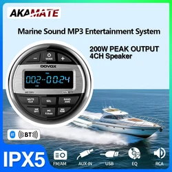 AKAMATE Boat Radio MP3 Media Player Marine Radio Stereo Waterproof Bluetooth AUX Audio FM AM Receiver for UTV ATV SPA RZR