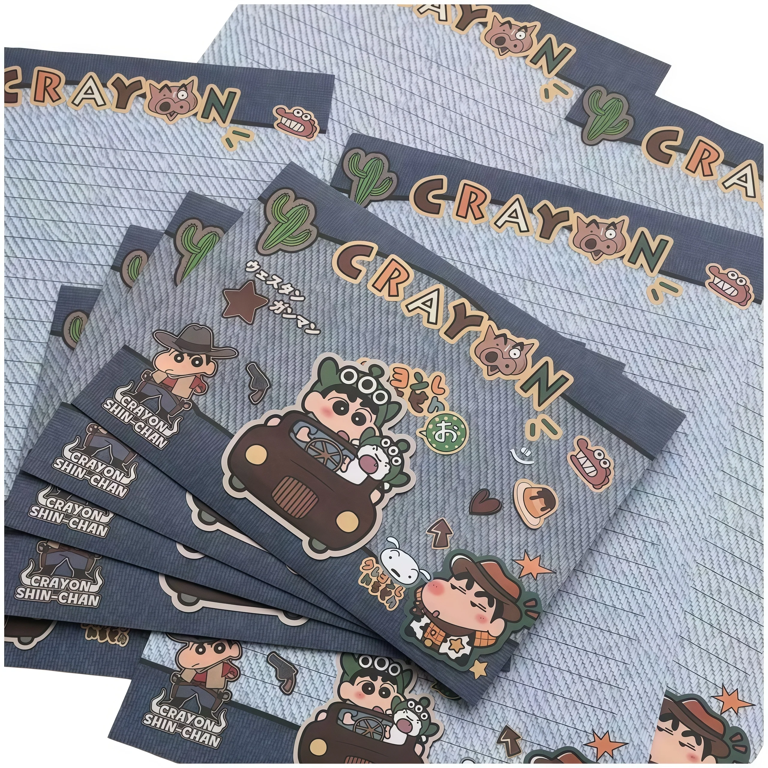 Ensemble de papeterie rétro en denim Crayon Shin Chan, papier à lettres ligné, enveloppes, esthétique anime Shinchan