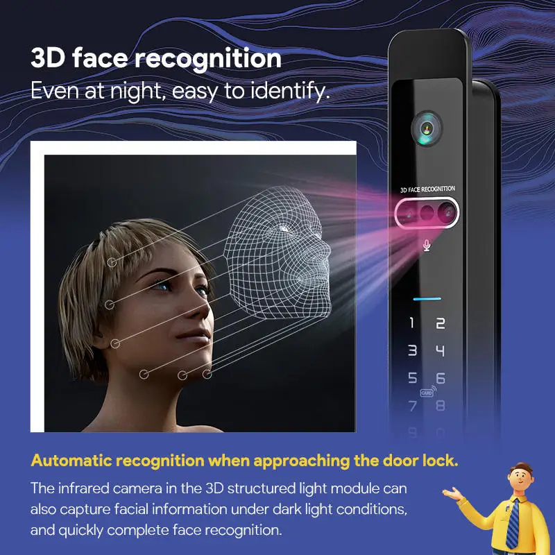 Glomarket Tuya 3d Face Cerradura Inteligente automatyczna elektryczna kamera Wi-Fi odcisk palca cyfrowy inteligentny zamek do drzwi