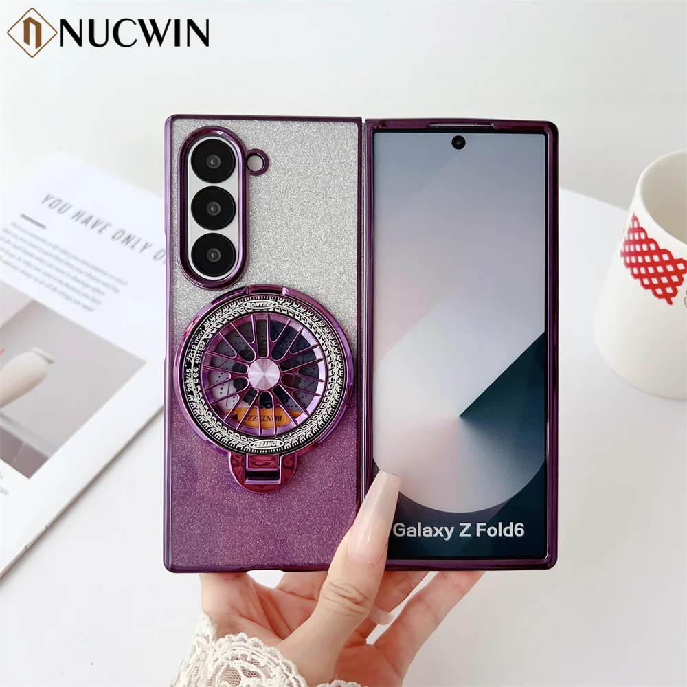 

Luxury Spinning Top Stand Bracket Case for Samsung Galaxy Z Fold 6 5 4 3 ZFold6 ZFold5 Glitter Gradient Magsafe Magnetic Cover