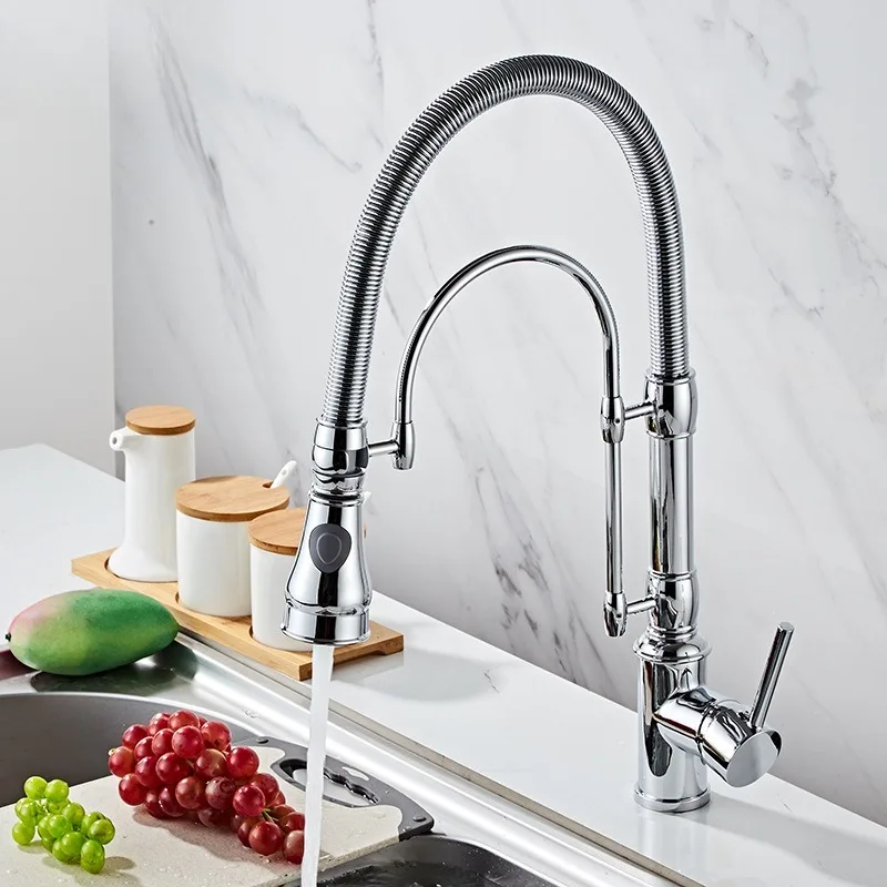 

Wrench Style All Copper Clean Faucet, Pull-out Spring Kitchen Faucet, Hot and Cold Washing Basin Multifunctional Faucet