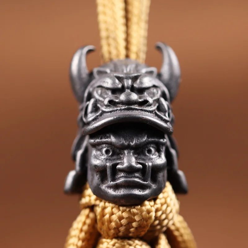 Japanese Sharp Teeth Samurai Helmet Knife Beads Brass Woven Paracord Lanyard Pendants Outdoor EDC Umbrella Rope DIY Accessories