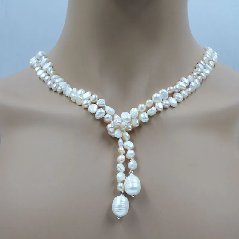 120CM 6MM AAA Natural Baroque Pearl Necklace. Women's Summer Dress Jewelry