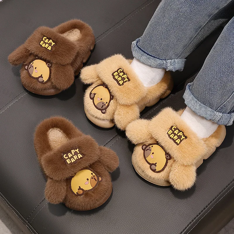 

Детские хлопковые тапочки, новые зимние непромокаемые нескользящие домашние тапочки на мягкой подошве для мальчиков, легкая удобная теплая хлопковая обувь для девочек