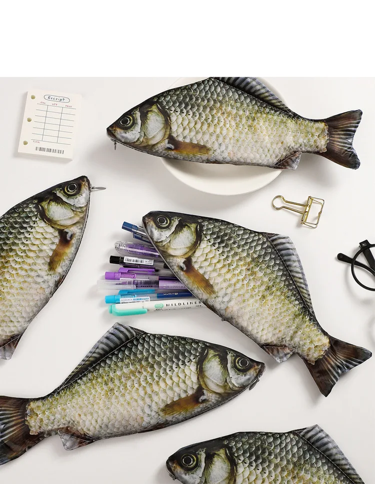 1 Piece Lovely Crucian Carp Shaped Pen Pouch Portable Student Stationery Storage Bag Cute Fish Design Pencil Case