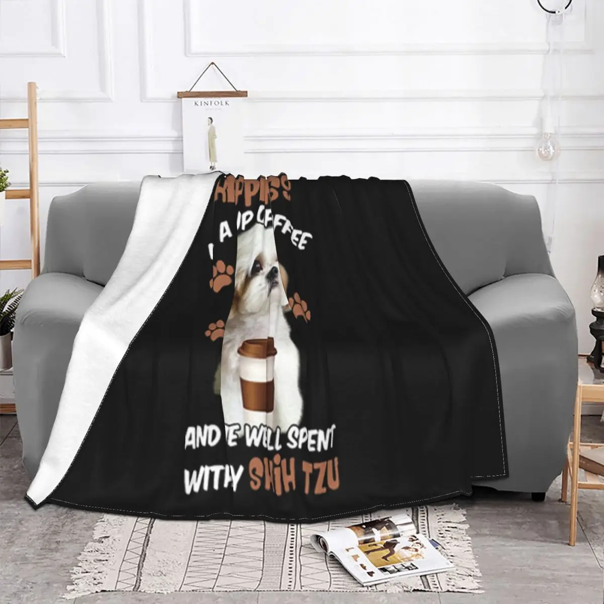 Happiness Is A Of Coffee 038 Time Well Spent With My Shih Tzu Cheap Sale Men Adults Throw Blanket