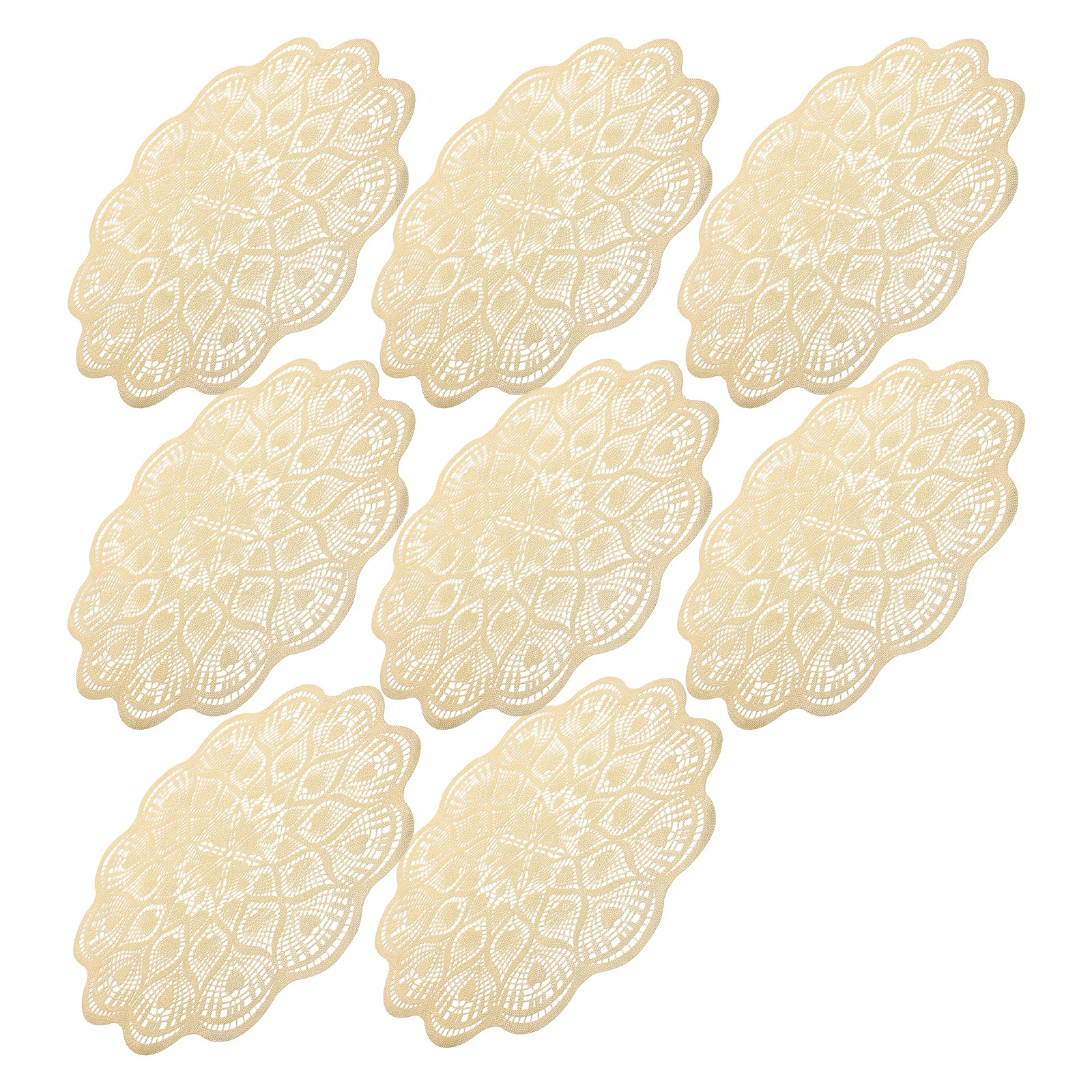 

8Pcs Round PVC Table Placemats Hollow Design Nonslip Round Placemat for Wedding Party Dining Table Decor Festive Occasion