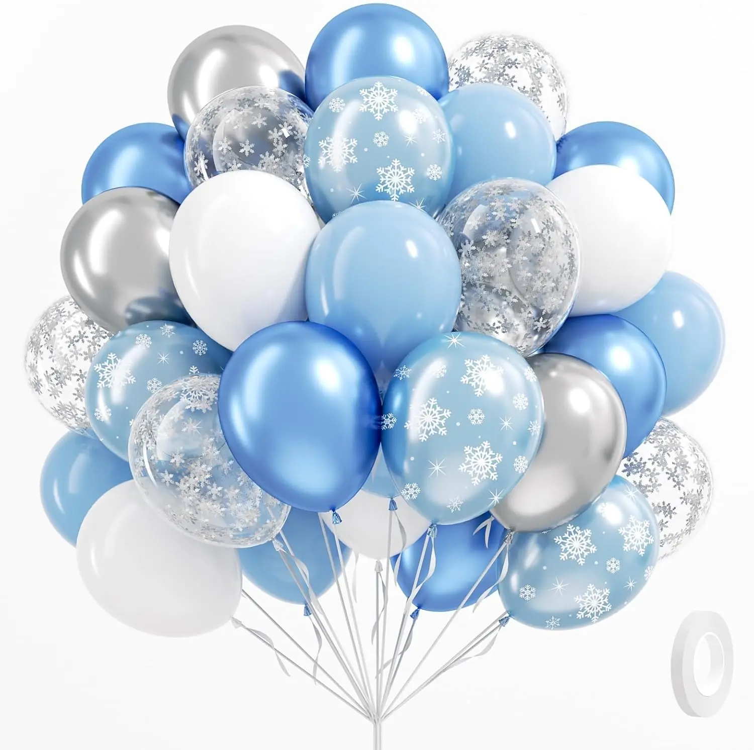 40pcs 12inch Blue White Sliver Snowflake Print Latex Balloons Set for Frozen Theme Birthday Snow Queen Party Decoration Supplies
