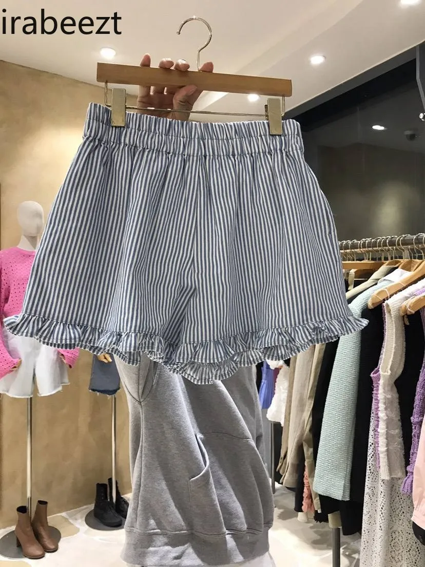 2024 Nieuwe Eenvoudige Elastische Taille Broek Contrast Kleur Strepen Dunne Kanten Casual Shorts Zomer Dameskleding Велосипедки Женские