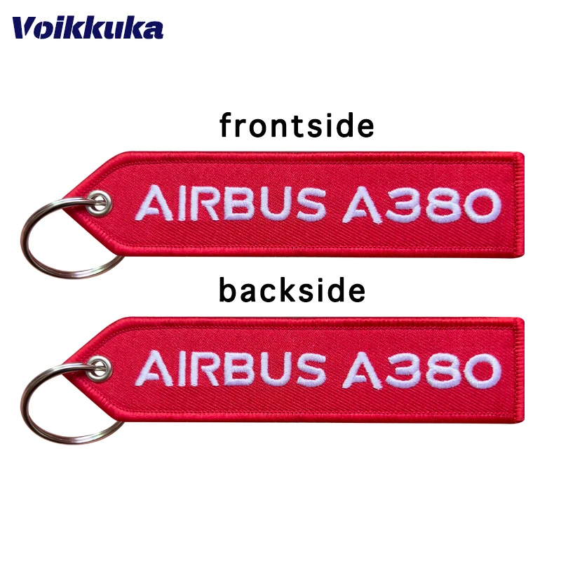 1PC 2PCS 3PCS Set Sale Both Sides Embroidery White Letters AIRBUS A380 Red Tag Motorcycle Aviation Keychain Bag Accesorios