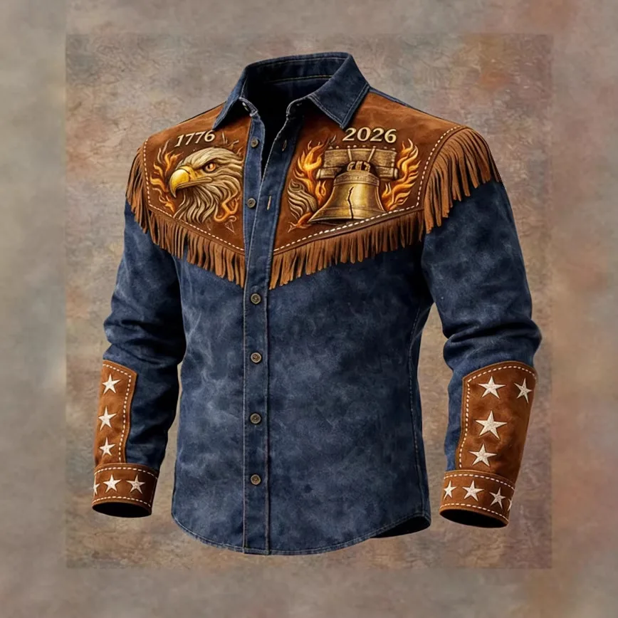 

Long Sleeve New Men's Retro Old Western American Printed Shirt 2026 Fashion New Spring And Summer