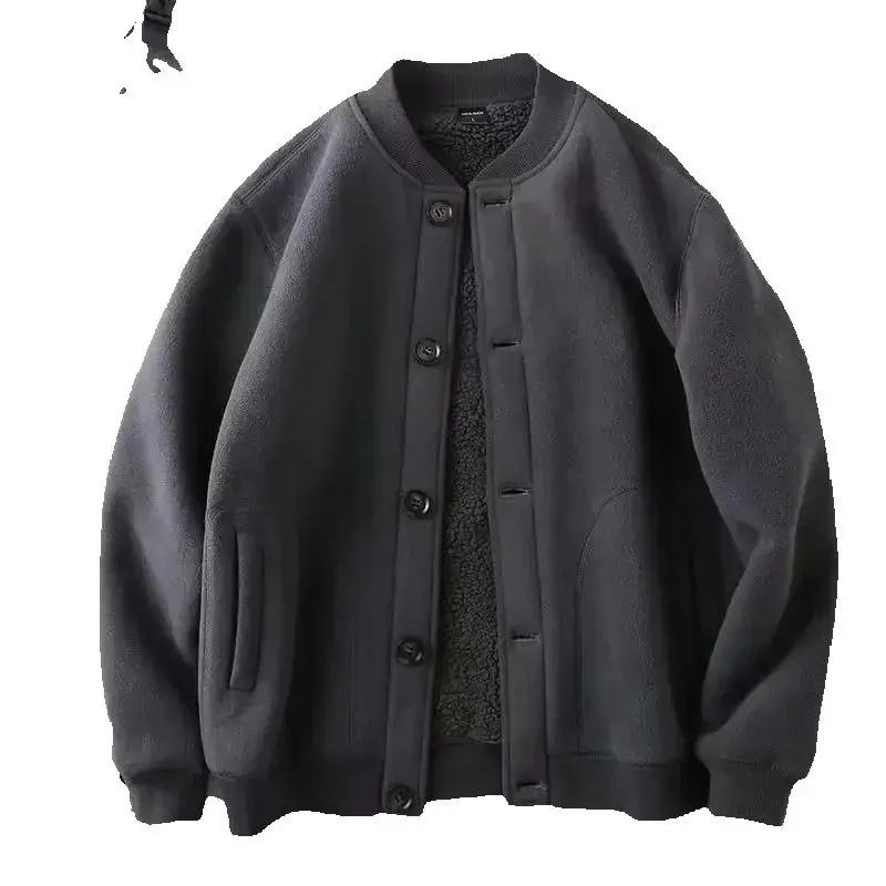 

Мужская куртка, однотонная, осенне-зимняя, флисовая, двухслойная, с воротником-стойкой, утолщенные однобортные куртки, топы