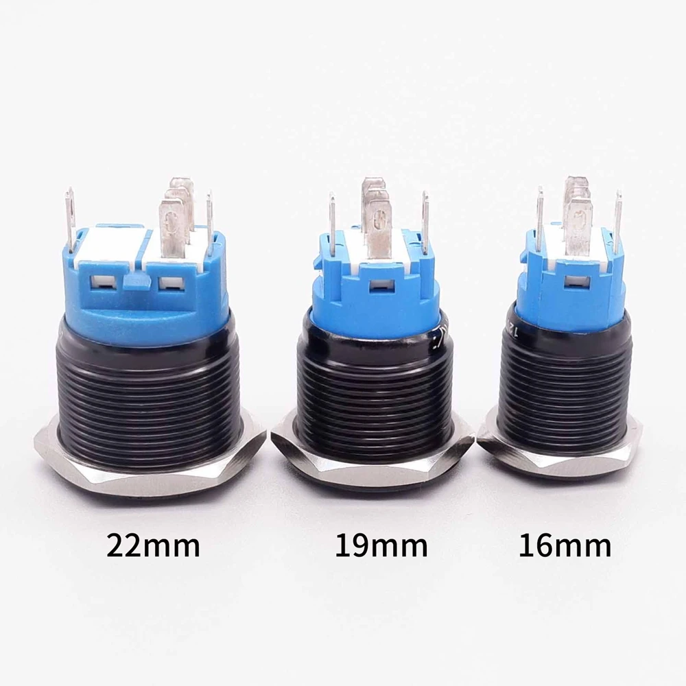 16/19/22mm Black Push Button Switch Waterproof Illuminated Metal Momentary Latching Fixed On Off Power Switch Backlit LED 3V 12V