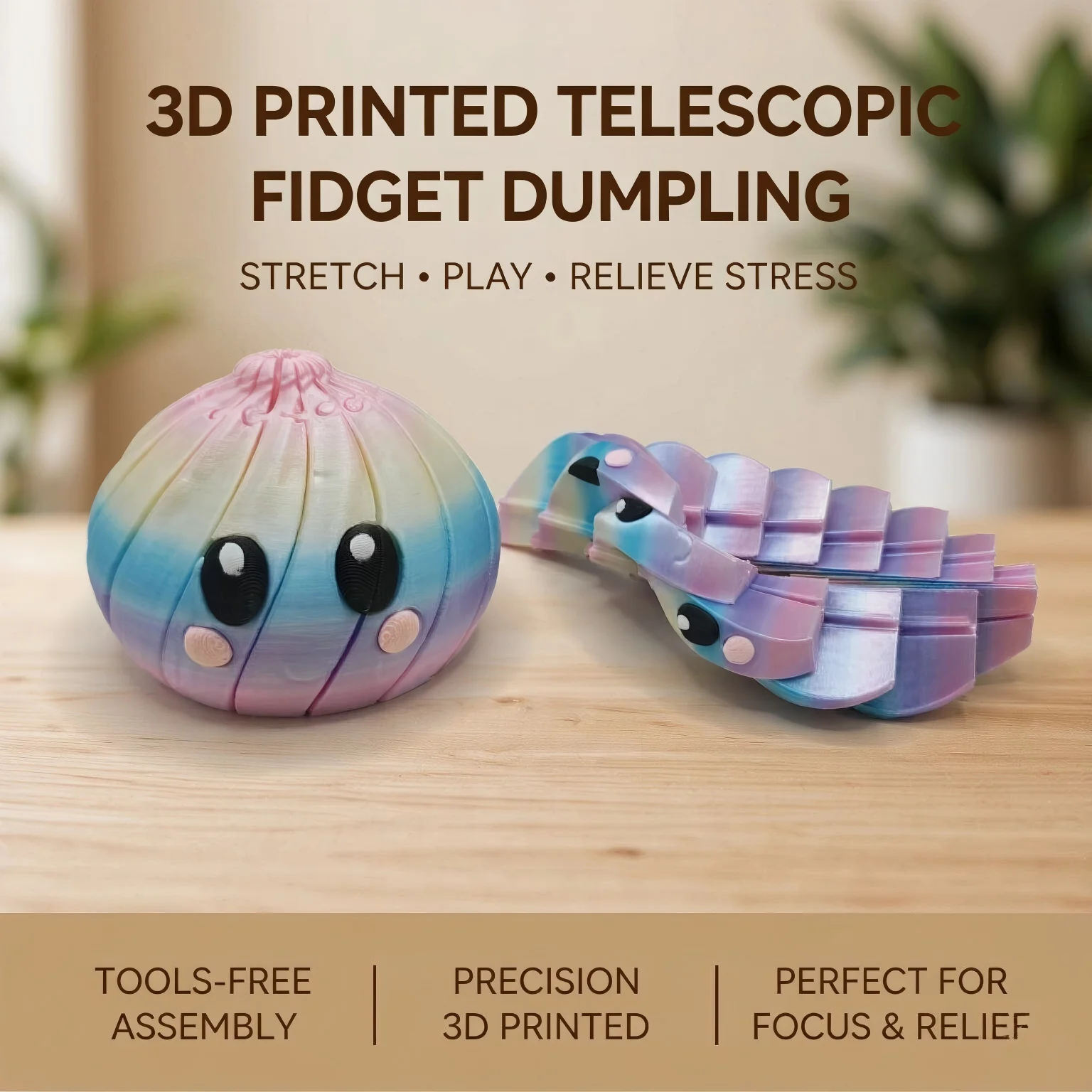 3D Printed Telescopic Fidget Dumpling Toy Cute Stretch Twist Deform Sensory Stress Relief Gradient Rainbow Fidget Desk Toy Gift