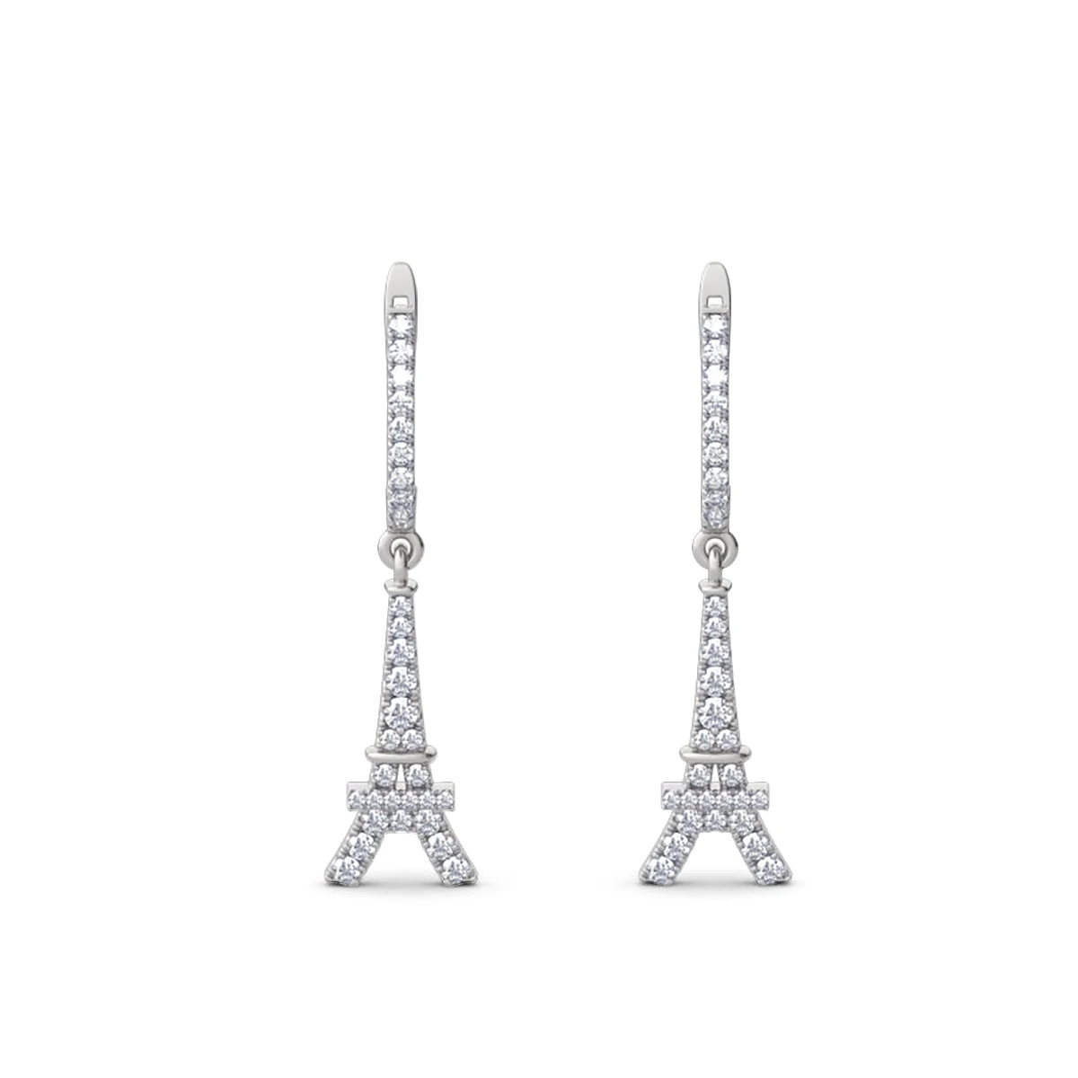 925 Sterling Silver Eiffel Tower Moissanite Dangle Earrings for Women Drop Earrings Paris Themed Sparkling Travel Jewelry Gifts