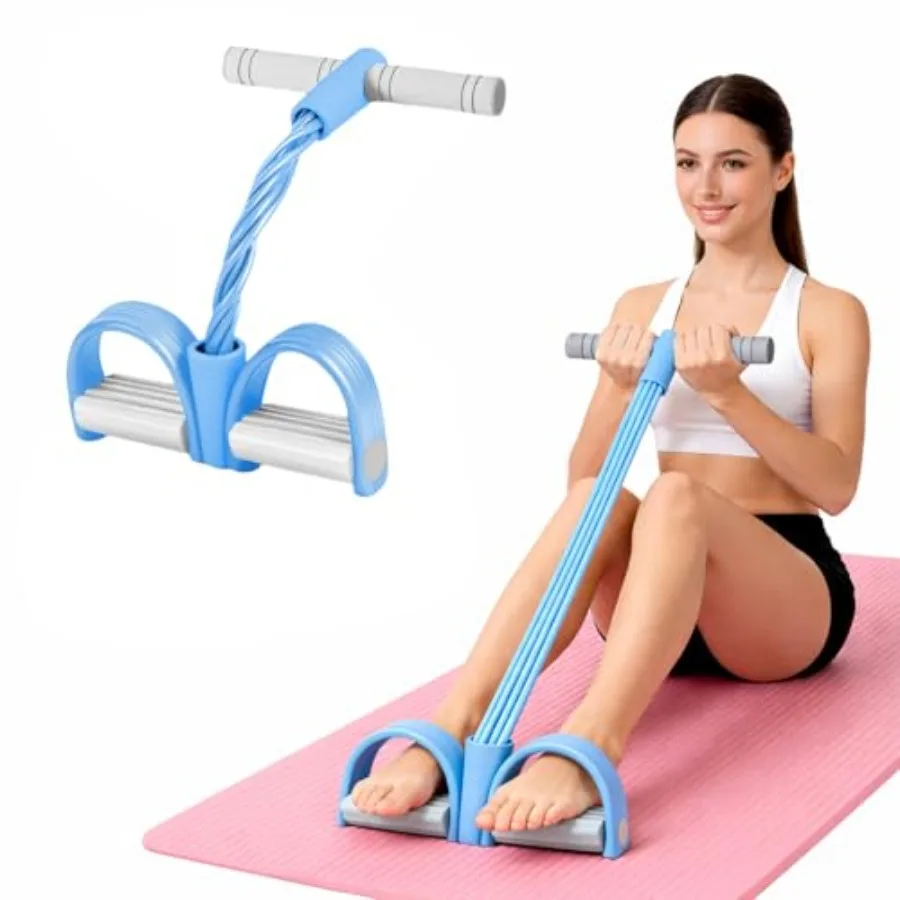 8-Tube Pedal Resistance Band with Handles Multifunction Foot Pedal Tension Rope Fitness Equipment in Natural Rubber for Abs Arm