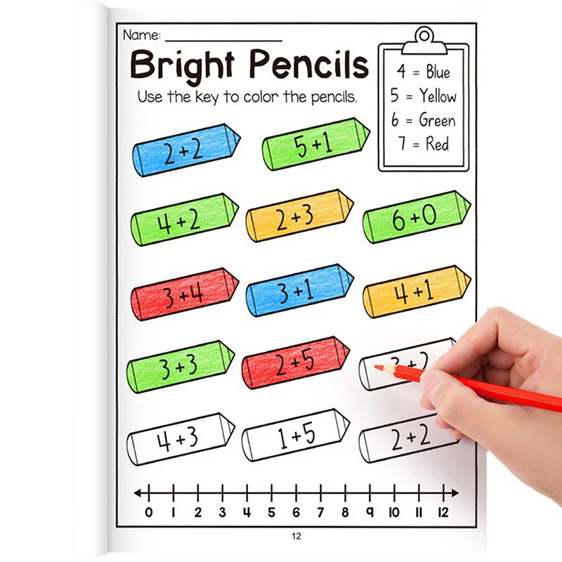 32-Page Interactive Math Learning Workbook With Addition & Subtraction Worksheets, Crossword Puzzles, Colorful Math Activities