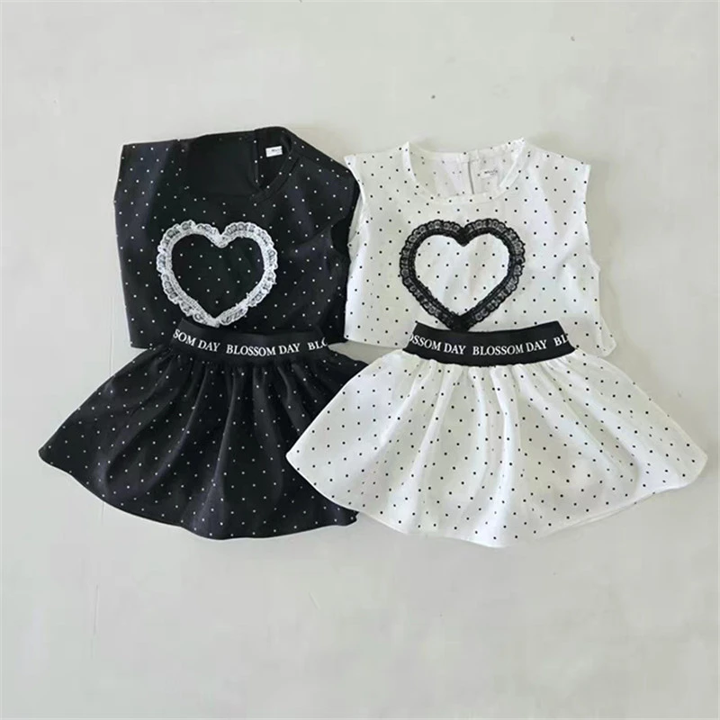 

2025 Summer New Baby Girl Sleeveless Clothes Set Cute Princess Infant Girl Dot Heart Vest + Skirts 2pcs Suit Toddler Outfits
