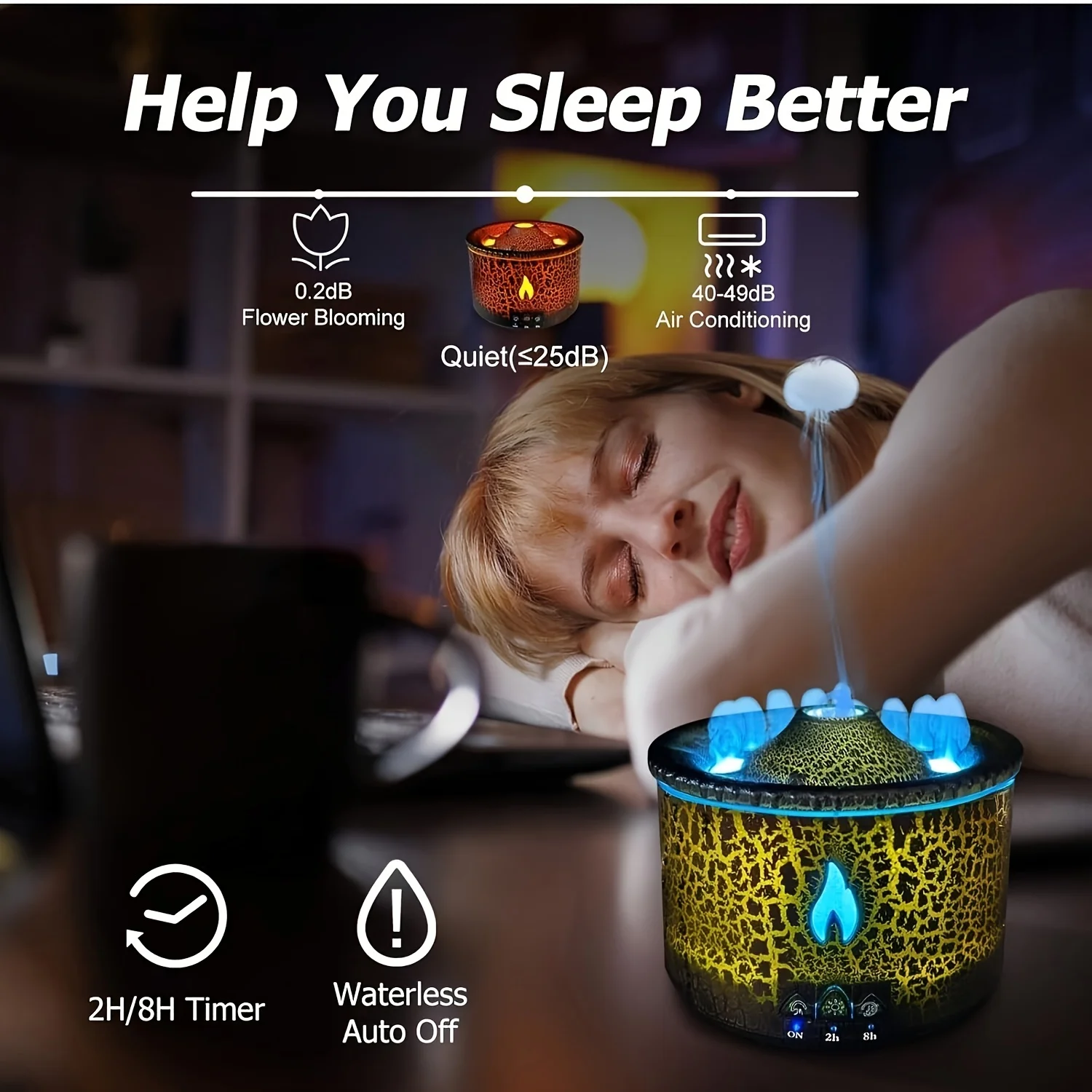 300ml Volcano Humidifier Essential Oil Diffuser with Flame, 6 Oils, Volcano Mist Mode, 2 Colors, Timer, Auto Shut-Off, Remote Co