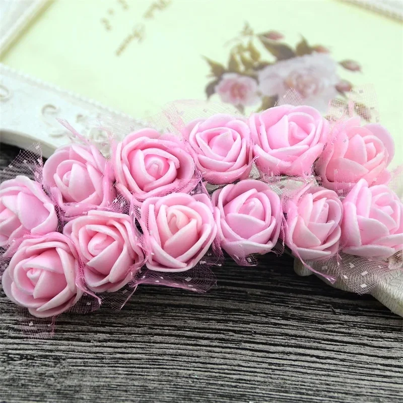 144pcs 2cm Artificial Mini Foam Rose Flower Bouquet Multicolor Wedding Flower Decoration Scrapbooking Fake PE Flowers Wreath