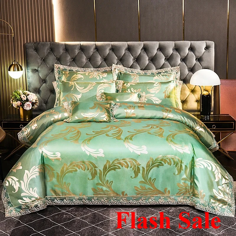 2025 Flash Sale European satin jacquard four-piece set, polished lace lace quilt cover, bed sheet, high-end bedding kit