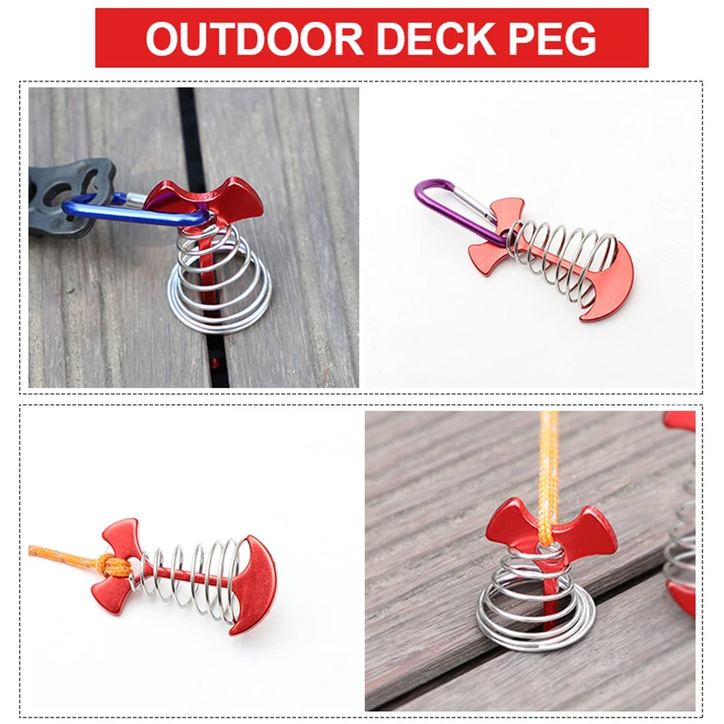 Hot Aluminum Alloy Fish Bone Nail Deck Anchor, Tent Stakes Spring Wind Rope Buckle, Camping Awning Tent Hooks, Fixed Nail, 4 Pcs