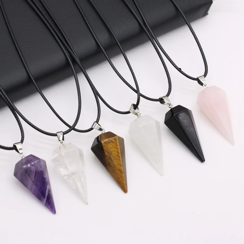 Péndulo curativo de amatistas de piedra Natural, Gema Reiki Heal para Cono de adivinación, amuleto de cristal colgante, collar de joyería para mujer