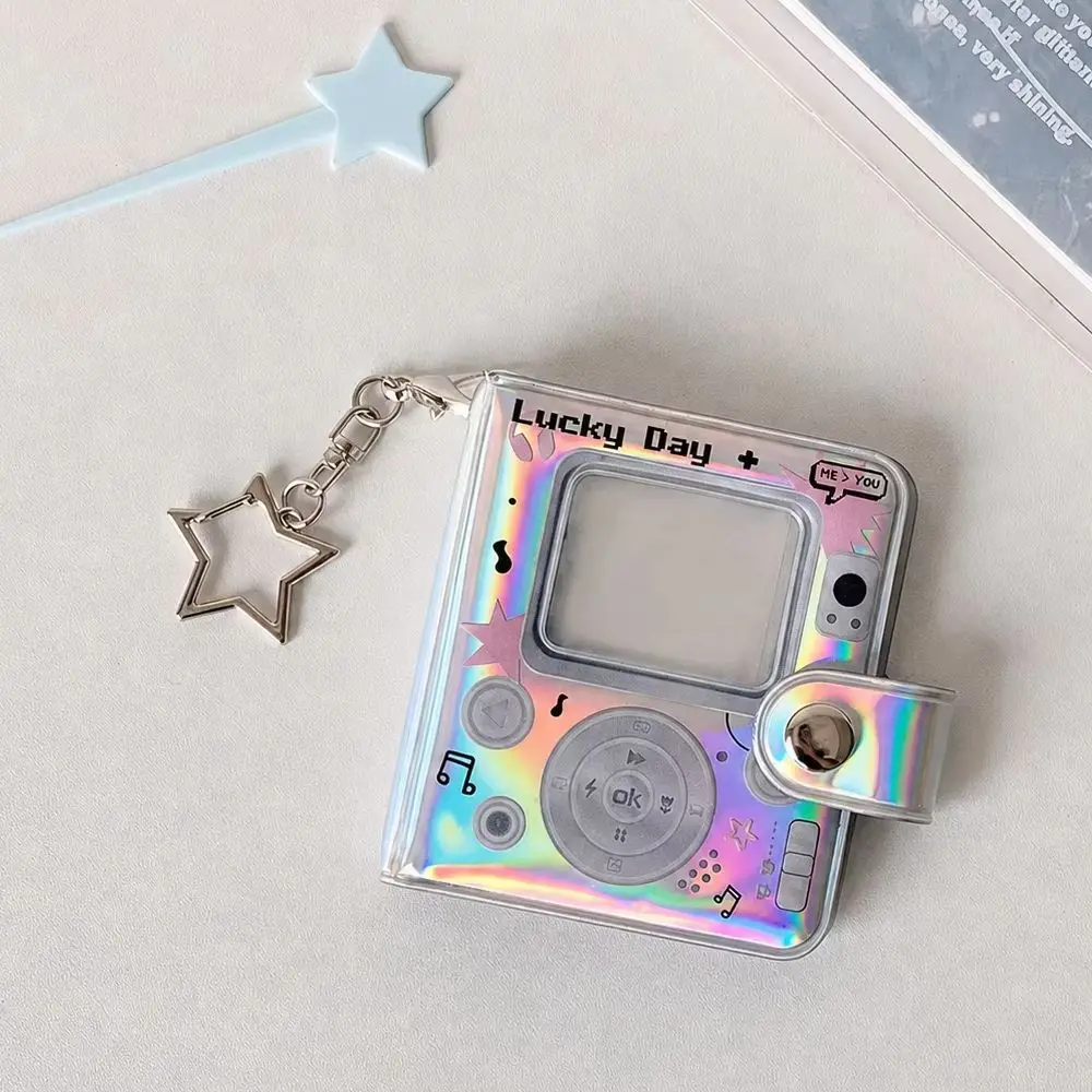 Punk Mini 2inch Photo Album PVC Bright Sparkling Player Design Photocard Holder With Star Pendant Keychain Hollow Collector Book