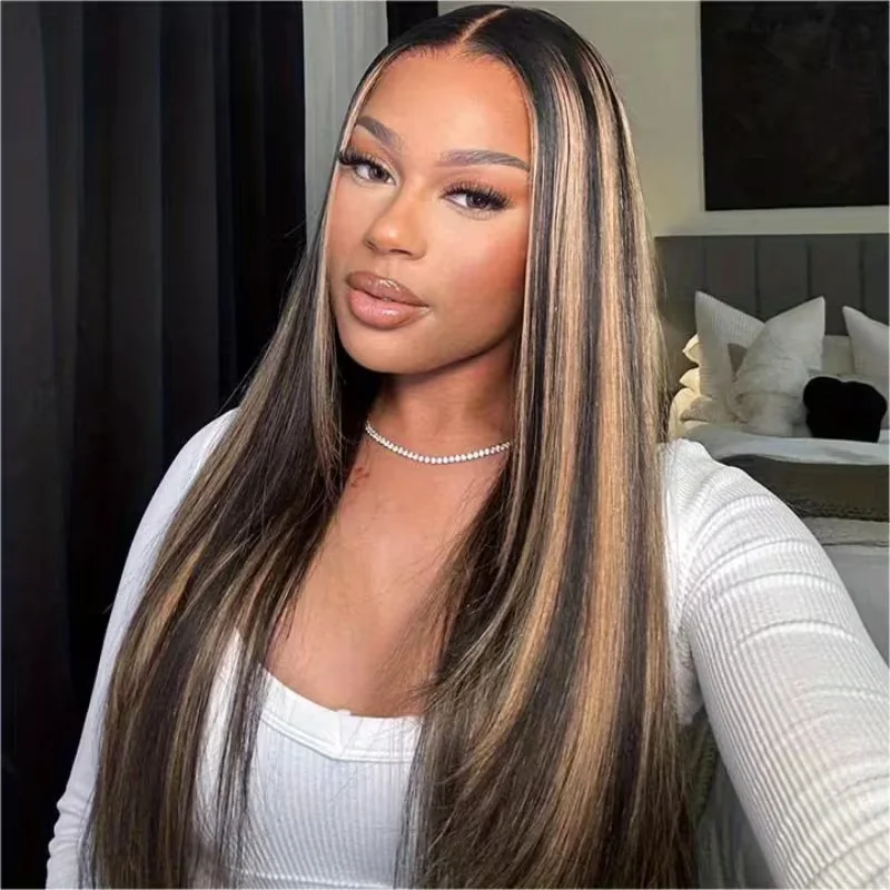 FB 30 Glatte Perücke aus Echthaar, Honigblond, Lace-Front-Perücke, 13x6 HD Transparente Lace-Frontal-Perücke für Damen, 46 Zoll – Detail 7