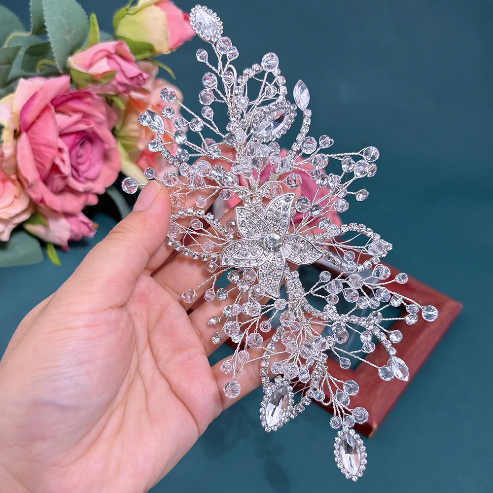 

DZ289 Fashion Bridal Hairband Sliver Rhinestone Tiara Women Hair Accessories Alloy Jewelry Hair Headpiece for Wedding Headdress