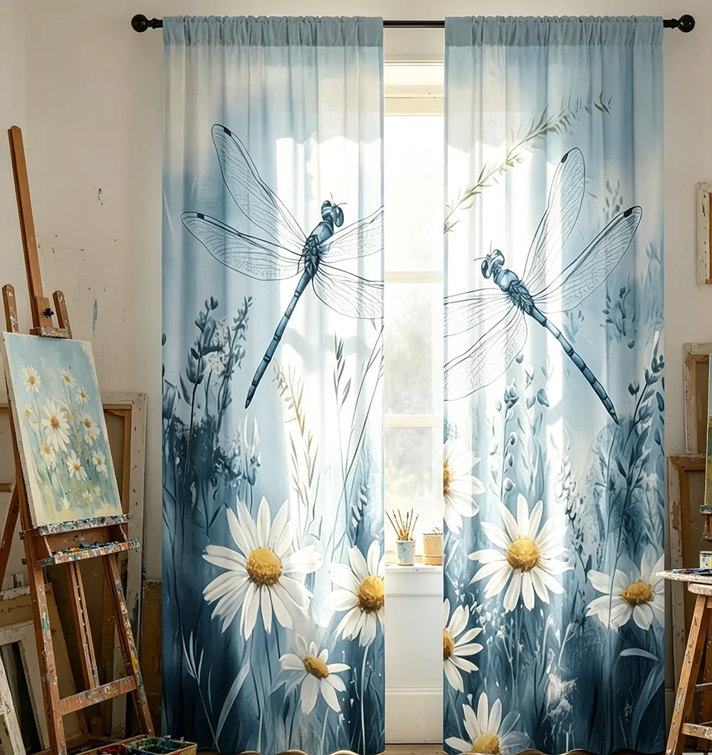 Digital Printed Curtains with DragonflyDaisy Design, Stylish Window Drapes for Living Room Bedroom Home Decoration