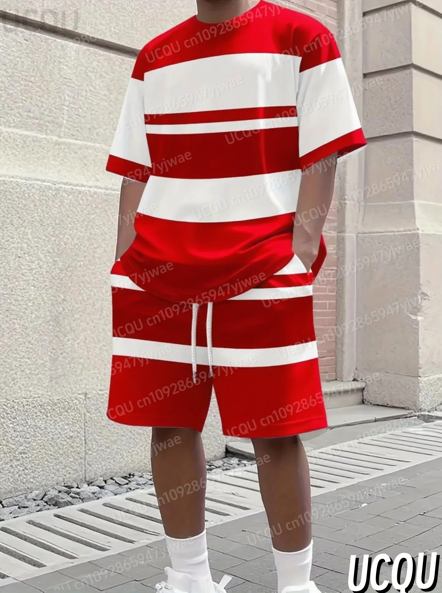 Classic Simple Striped Print Men's Suit Tracksuit 2 Pieces Set American Sports Two-Piece Set Men's Tracksuit Men Clothes