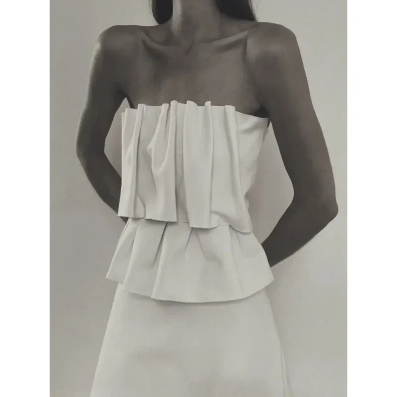 

LUXURY-Женский сексуальный жилет-бюстье, тонкий топ с запахом и рюшами, корейский стиль, острая одежда, майка Y2k, лето, высокое качество, 2025 г.