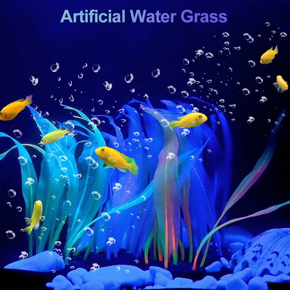 Aquarium Simulation Artificial Water Grass Fish Tank Decor 18-25cm Silicone Kelp Ornament Decoration Plants Aquarium Accessories