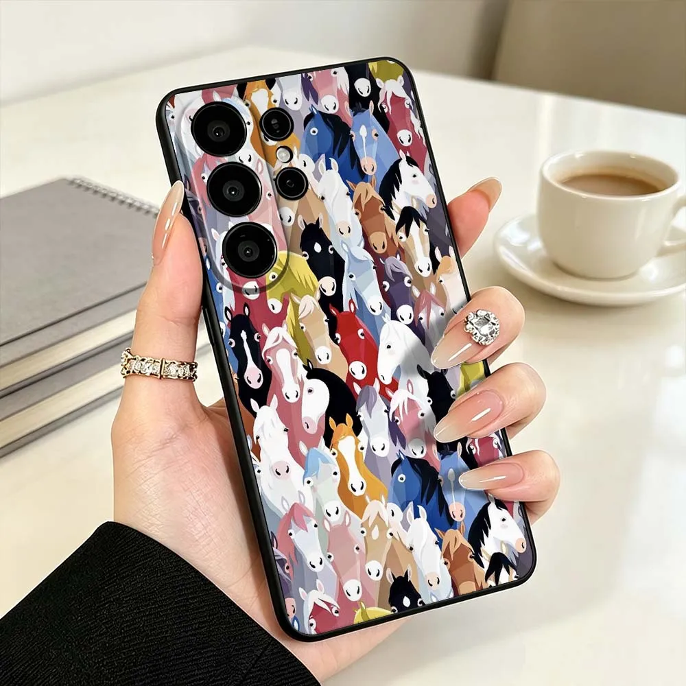 Cartoon Horse Cute Gift For Samsung Galaxy S26 S25 S24 S23 S22 S21 S10 FE Plus Edge Ultra Black Phone Case
