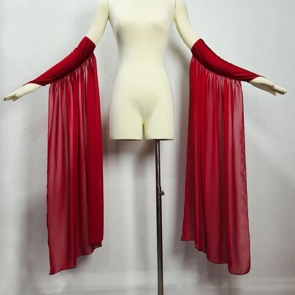 

Элегантная сценическая одежда, аксессуары, красный рукав, бальные танцы, оранжевый, длинный винно-красный, для выступлений, белый латинский рукав