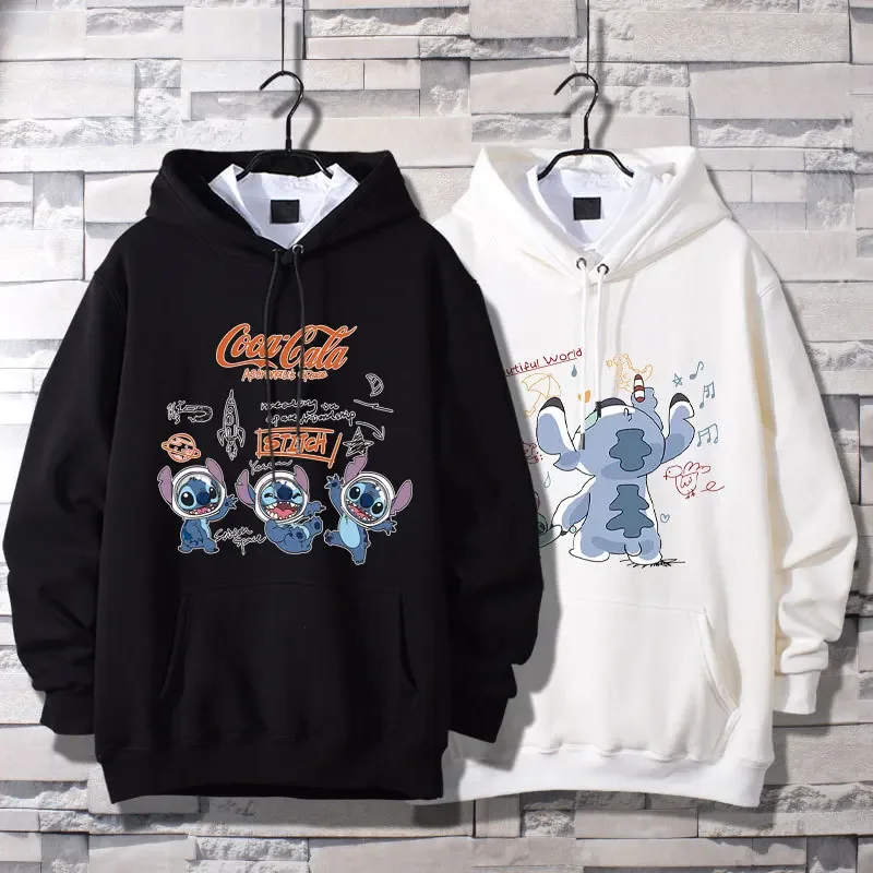 Disney Couple Wear Stitch Sweater Men\'s and Women\'s Hooded Jacket Loose Student Winter Top Clothes Long Sleeve