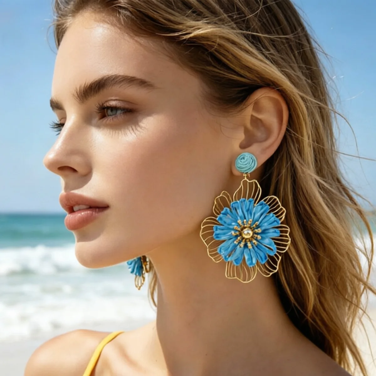 Tocona Personalized Fashion Lafite Grass Colored Flower Pendant Earrings Sweet and Gentle Accessories Women's Vacation Jewelry
