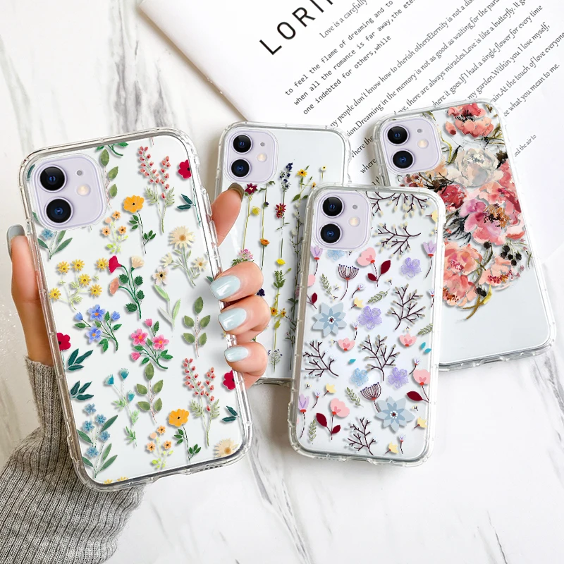 Flower Phone Case For iPhone 13 Case iPhone 11 12 14 15 Pro Max 12 13 Mini 7 8 Plus SE 2020 XR XS X Shockproof Clear Soft Cover