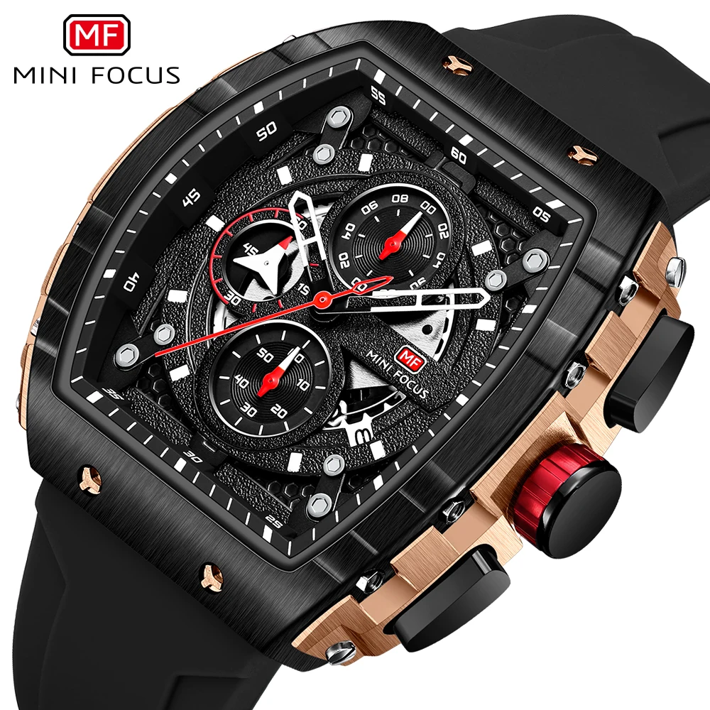 

MINI FOCUS Fashion Sports Quartz Wattch for Men Chronograph Multifunction Sub-Dials Silicone Strap Luxury Mens Watches