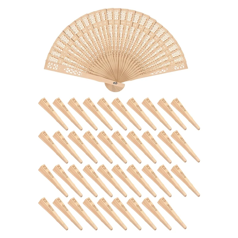 40Piece Wooden Hand Fans 8 Inch Foldable Fans Wedding Hand Fans With Engraving Perfect For Birthdays,Home Decor,Wedding Parties