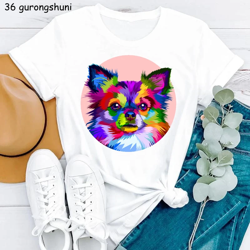 Kawaii Dog Lover Animal Print Tshirt Girls Chihuahua/Corgi T Shirt Femme Summer Short Sleeve T-Shirt Female Harajuku Shirt