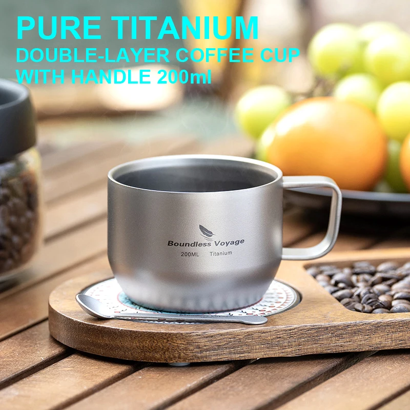 

Pure Titanium Double-Layer Coffee Cup With Handle 200ml,Ultra Light And Heat-Resistant,Portable Mini Cup Outdoor Camping Travel