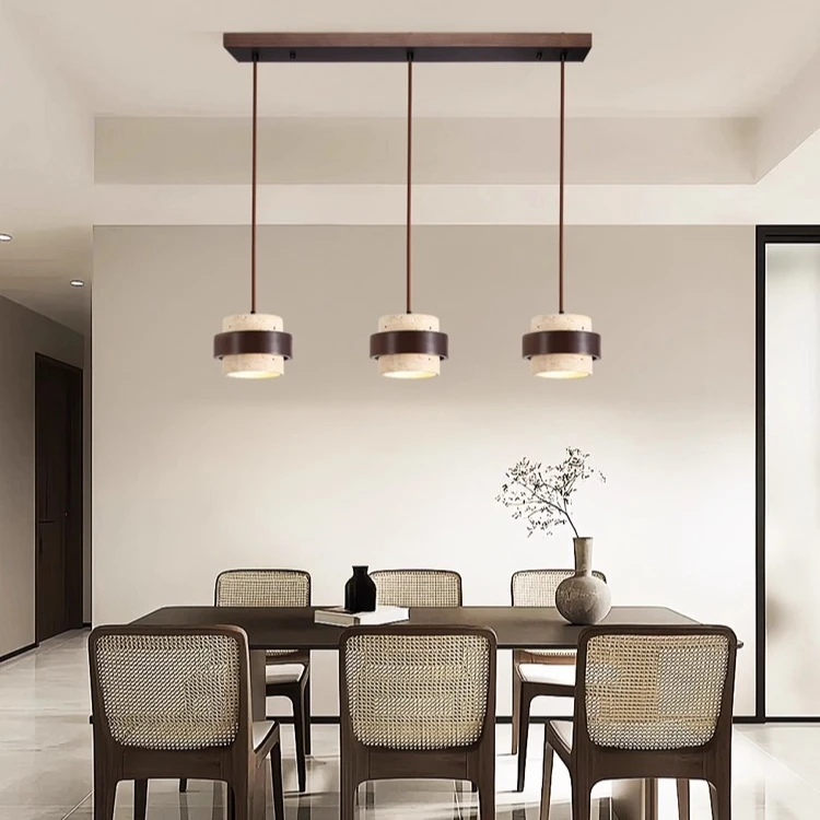 Hot Sell LED Pendant Lamp Wood Dining Room Bedroom Bedside New Style Natural Stone Hanging Lighting Fixtures  Wire Adjustable